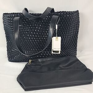 Moda Luxe Piquant Woven Hobo Shoulder Tote Luxury Handbag Vegan Leather Black